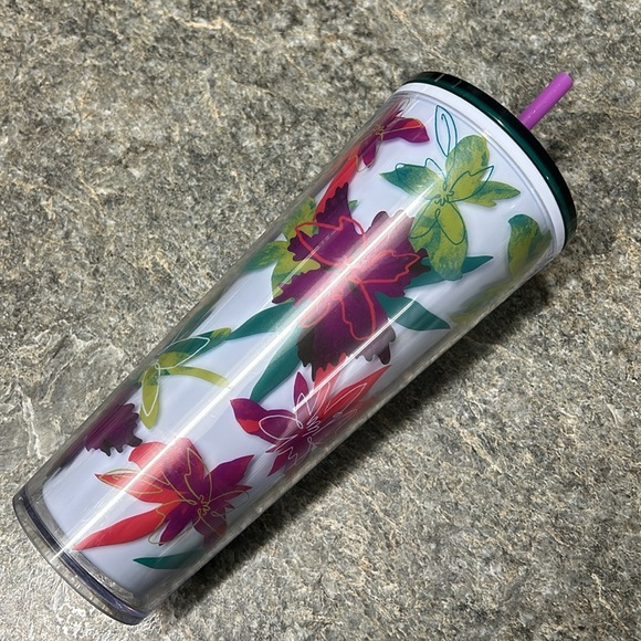 Starbucks 2022 Floral Venti Tumbler Cup with Original 24oz 710 ml Lid and Straw - Picture 2 of 10
